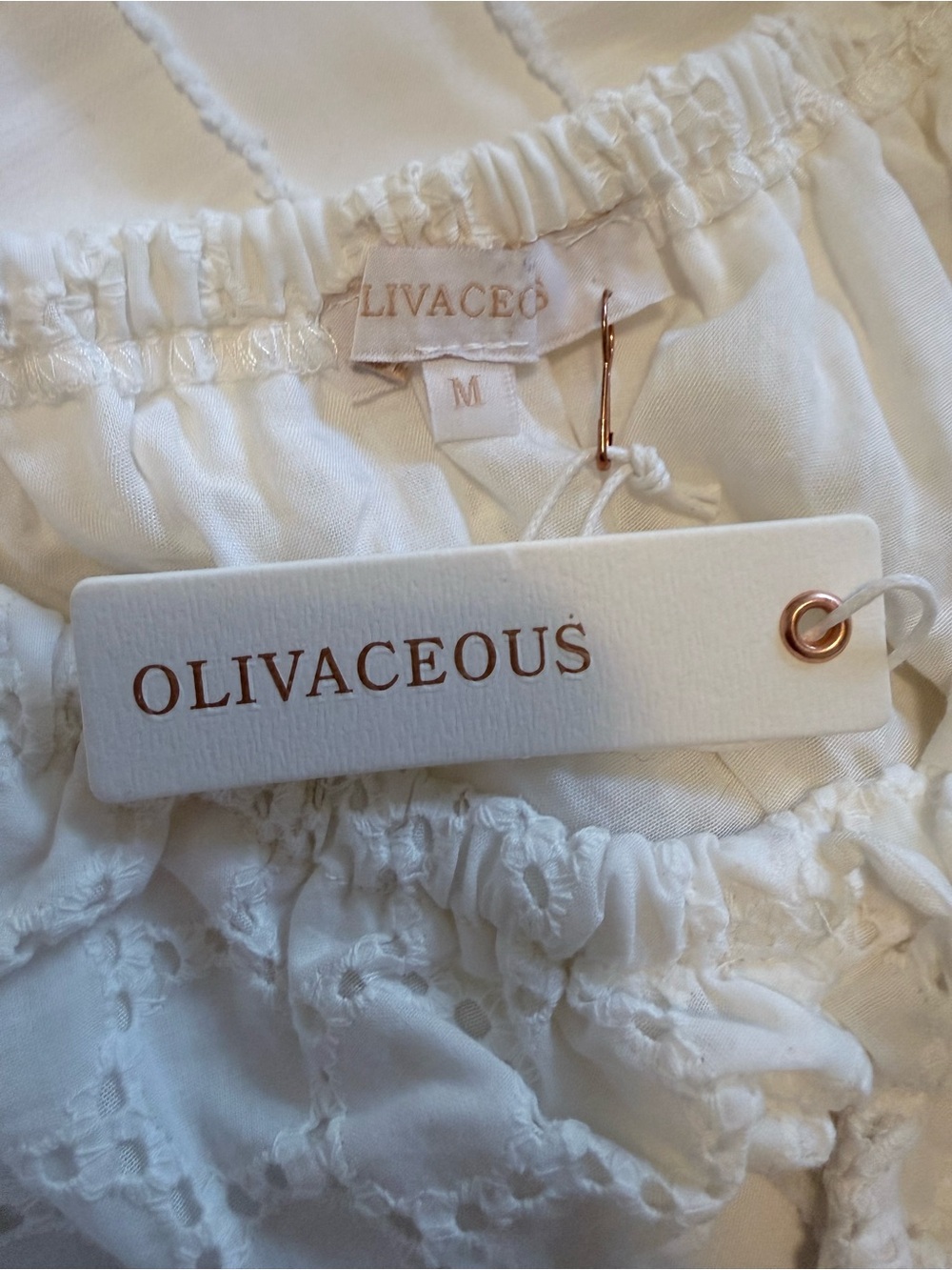 Olivaceous White Eyelet Mini Dress with Puff Sleeve Detail - Picture 3 of 3